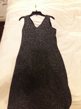 BCX Sparkle Knit V-Neck Midi Dress - Black